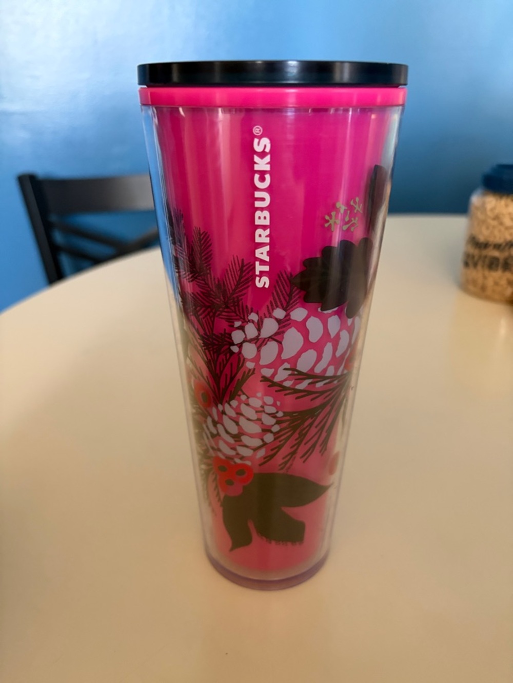 Starbucks Hot Pink Floral Pinecone Travel Cup